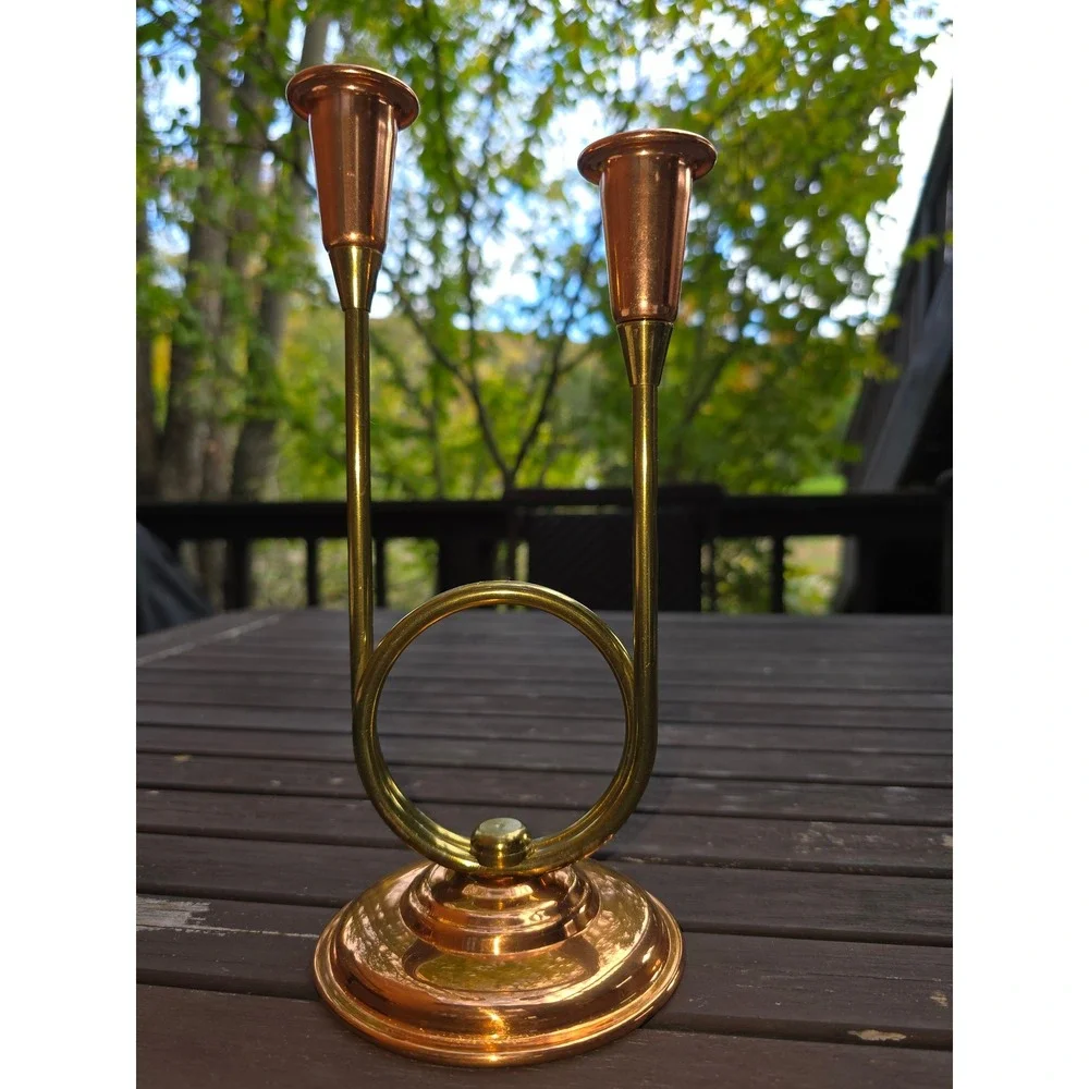 Vintage Copper Craft Guild Taunton Brass Copper Double Candlestick‎ Holder
